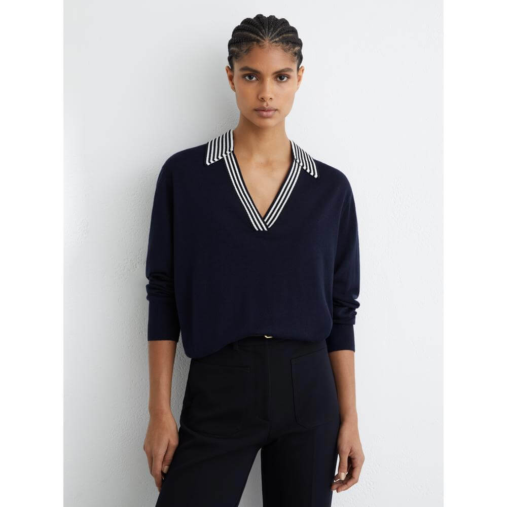 REISS Nova Wool Stripe-Collar Jumper